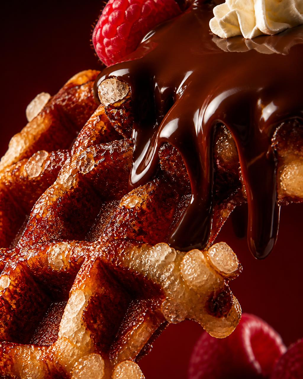 Caramelised Liège waffle covered in Belgian chocolate